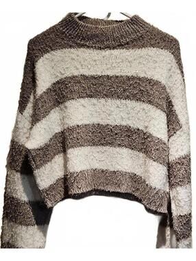 Express Striped Brown and Cream Cropped Sweater Size M